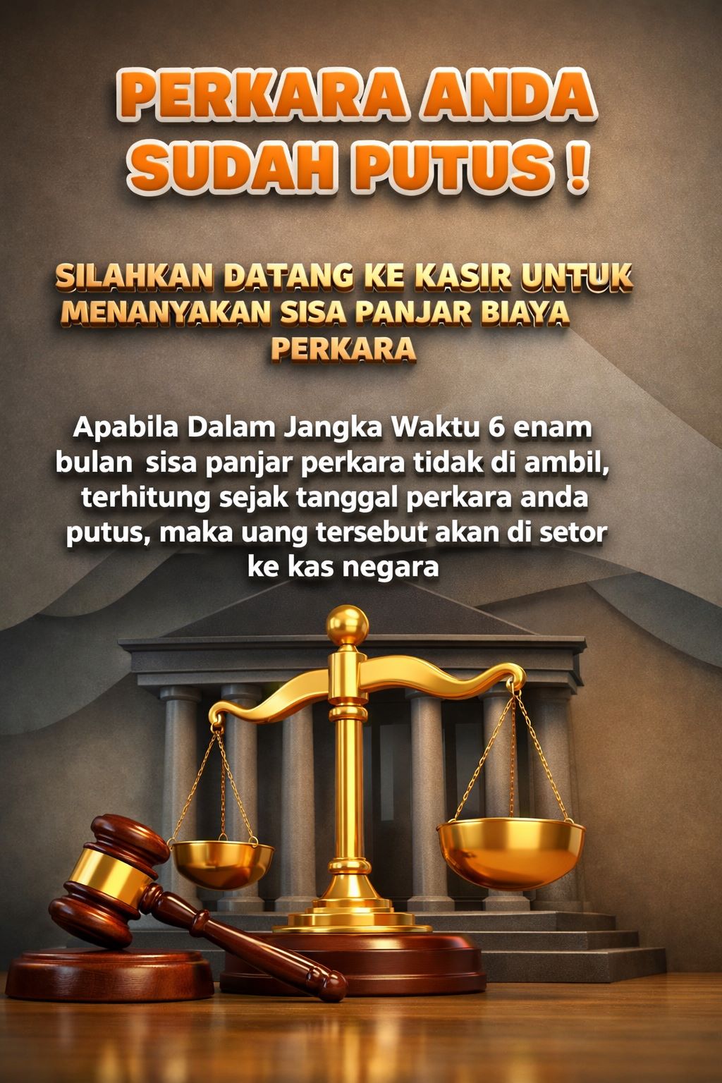 Putusan perkara dan informasi kasir