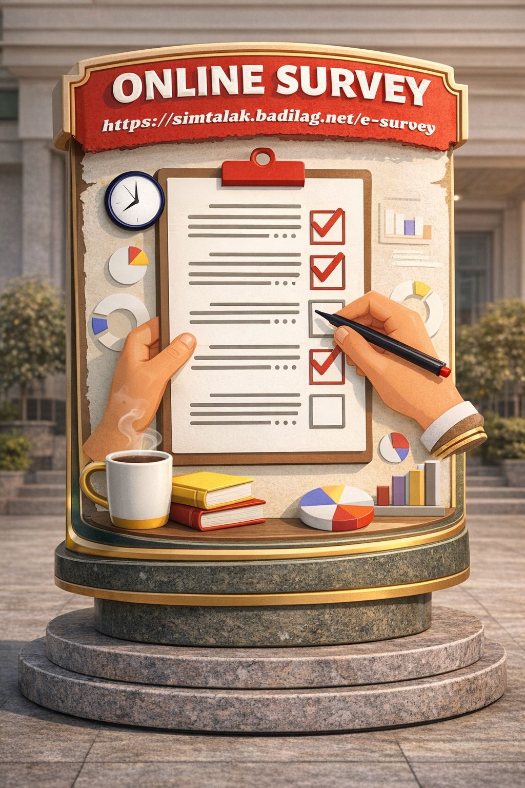 Tanda survei online di luar gedung